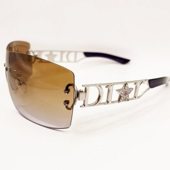 💜 RARE Vintage DIOR Diorlywood Rimless Swarovski Crystal Sunglasses Brown Y2K - Picture 1 of 9